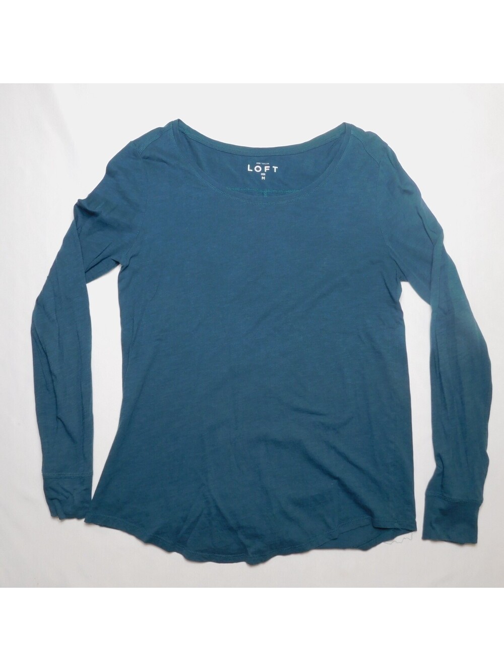 Ann Taylor LOFT Teal Scoop Neck Long Sleeve Tee Shirt Top Size Medium M